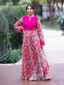 Pink Floral Chiffon Asiya Dress